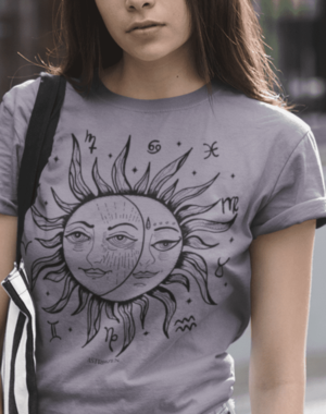 Camiseta Sol Místico – Cinza Chumbo Estonada