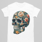 Camiseta Caveira flores- Branca