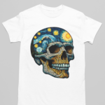 Camiseta Caveira Van Gogh Noite Estrelada- Branca