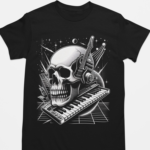 Camiseta Caveira retrô synthwave anos 80 - Preta