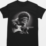 Camiseta Gato Guitarrista- Preta